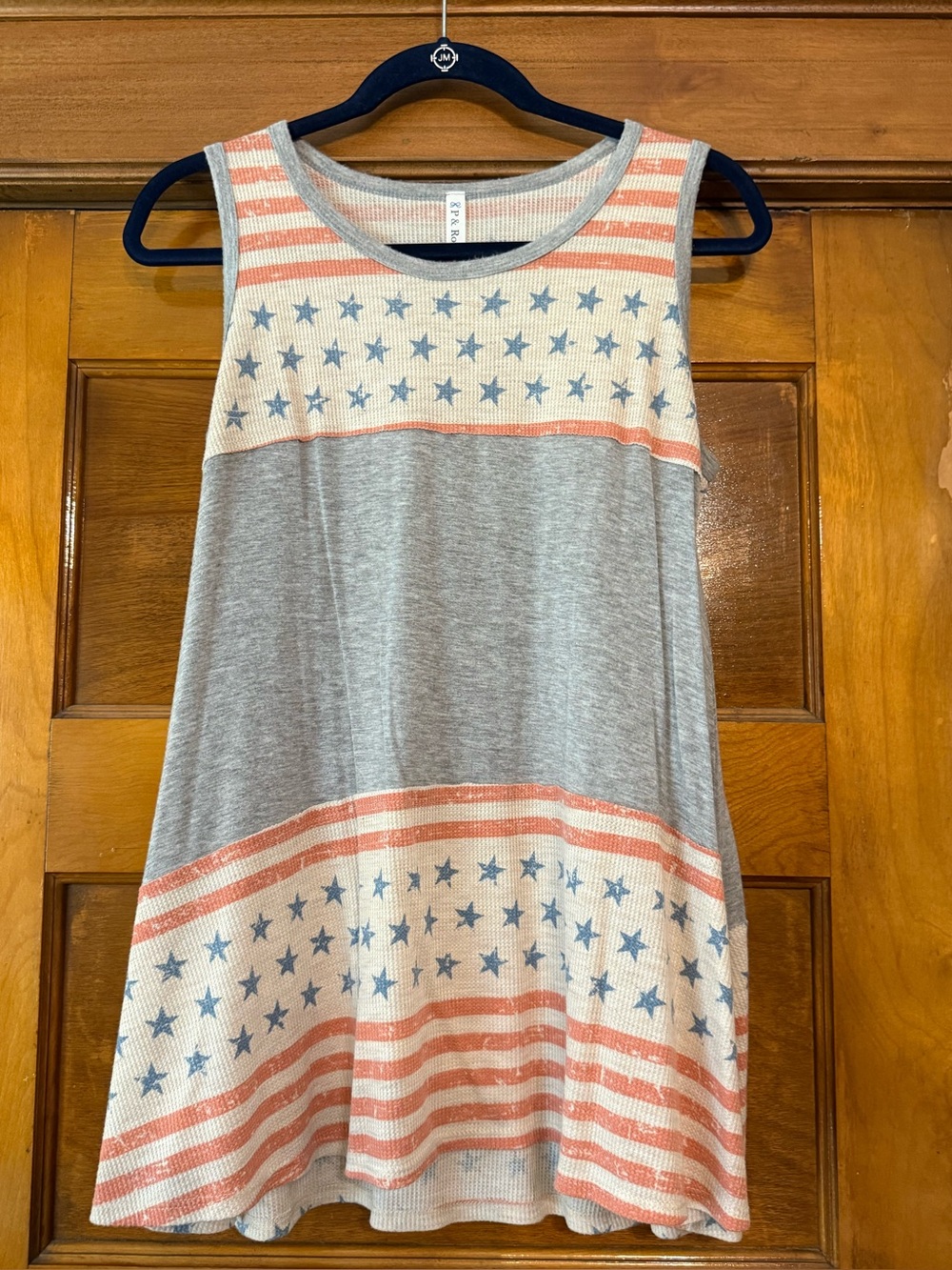 Sleeveless Star & Stripe Knit Tank top- Gray, Coral, Blue